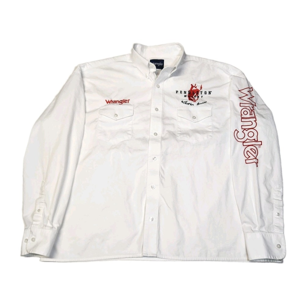 Wrangler Pendleton Whisky Let'er Buck Shirt Men's Embroidered Rodeo Western